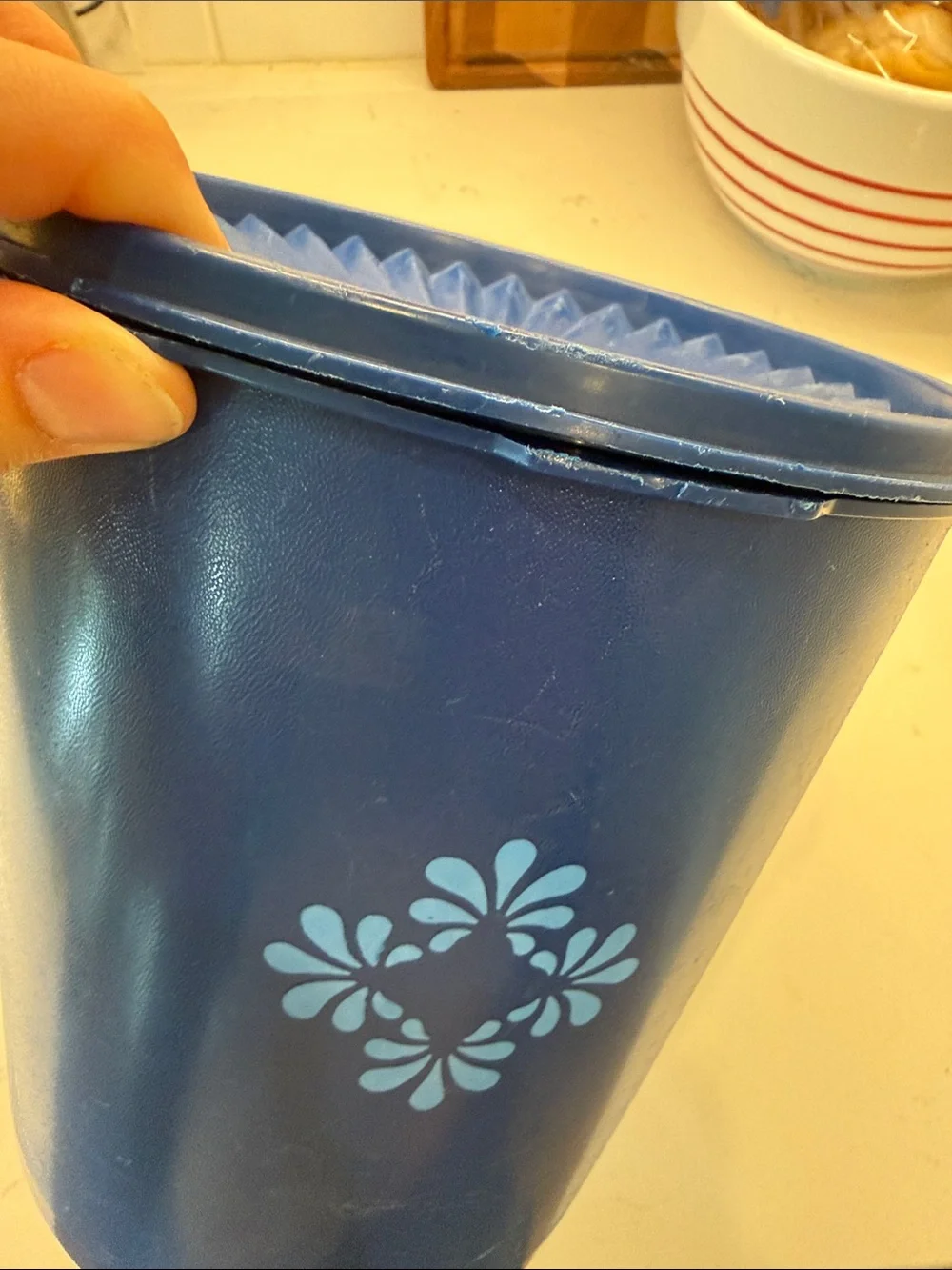 Tupperware Servalier Canister Blue Decorative Floral Motif with Lid